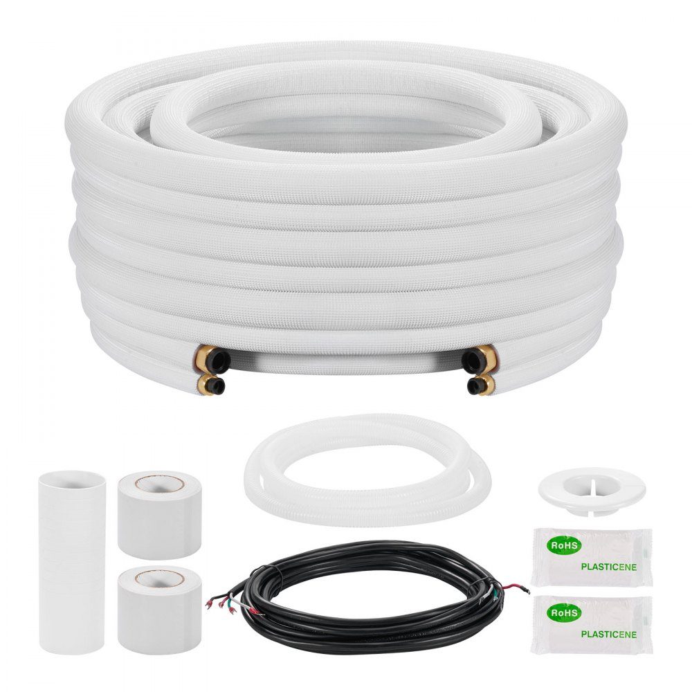 Tuyau de réfrigérant Tuyau en cuivre de 15,24 m Tuyau en cuivre AC de 6,4 et 12,7 mm de diamètre extérieur Raccords riches en bobine isolés PE ​​pour mini climatiseur divisé CVC ou système de pompe à chaleur