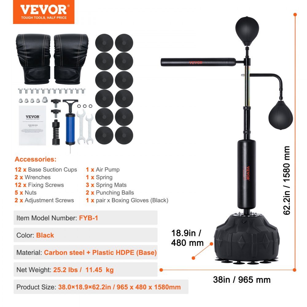 Box-Speed-Trainer, Boxsack mit Ständer, Reflex-Boxsack für Jugendliche & Erwachsene, höhenverstellbares Boxsack-Set mit Handschuhen, Workout-Speed-Bag für das Training, Schwarz