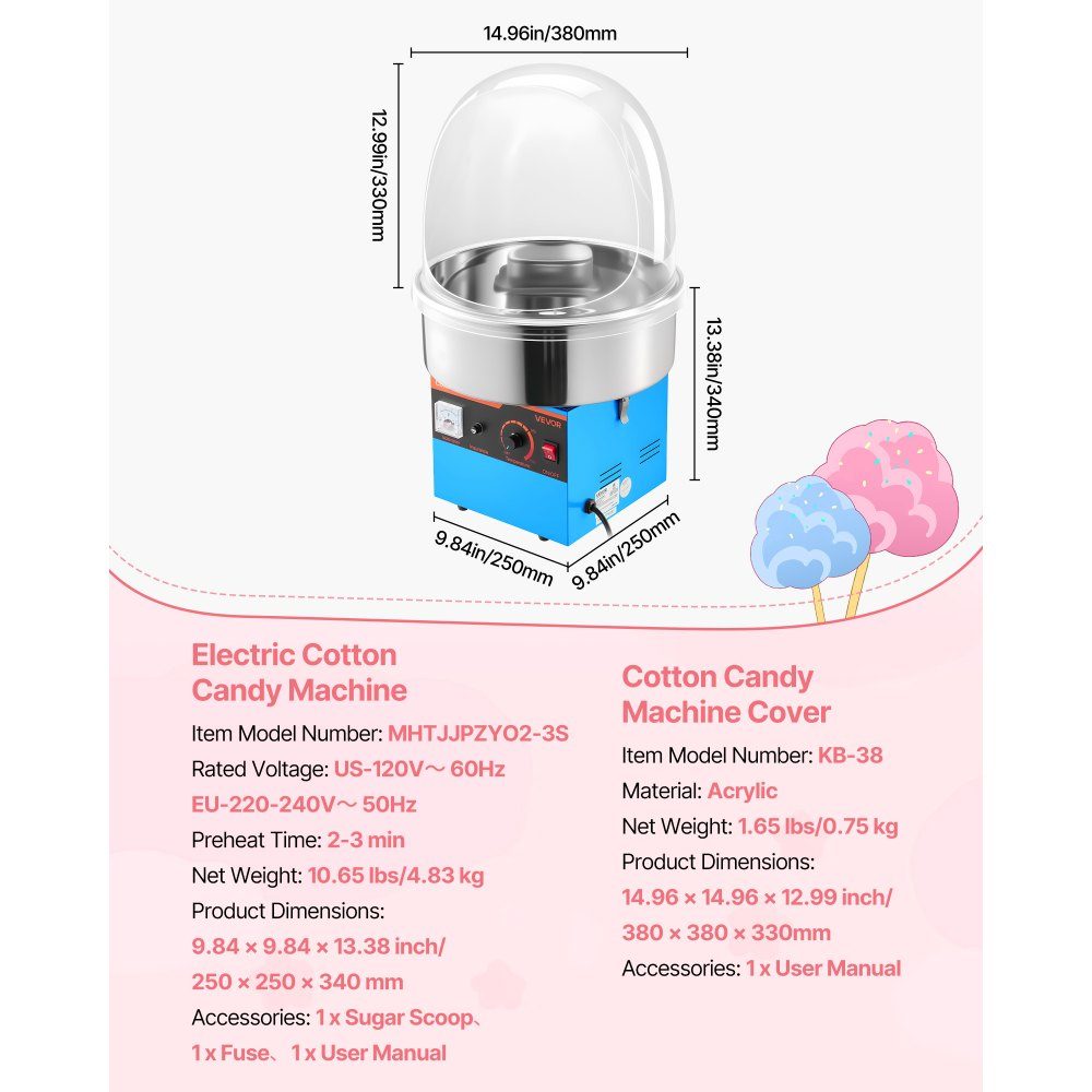 Machine à barbe à papa électrique 1000 W, machine à barbe à papa avec couvercle, bol en acier inoxydable et cuillère à sucre, idéale pour le carnaval, les anniversaires, les fêtes de famille, machine à barbe à papa professionnelle bleue
