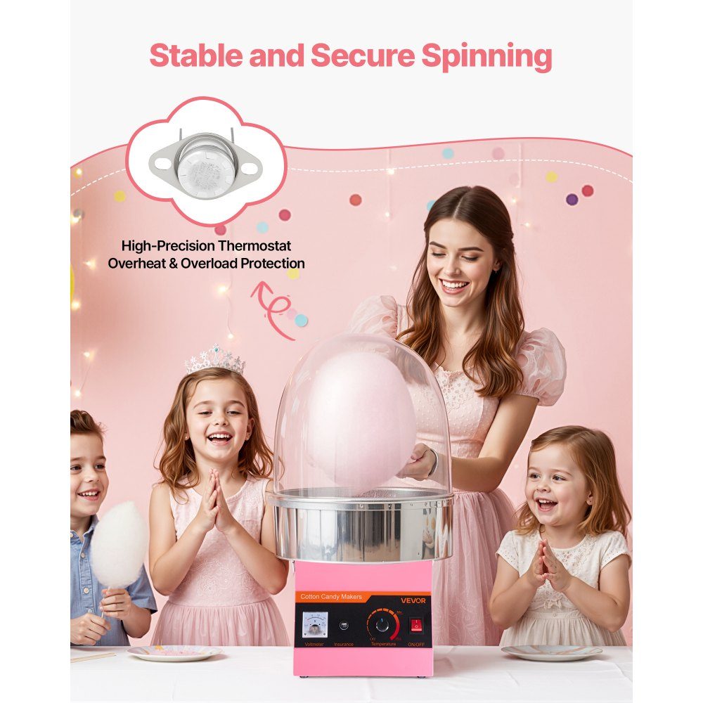 Elektrische suikerspinmachine 1000W, suikerspinmachine met deksel en roestvrijstalen kom en suikerlepel, ideaal voor carnaval, verjaardagen, familiebijeenkomsten, suikerspinmachine roze