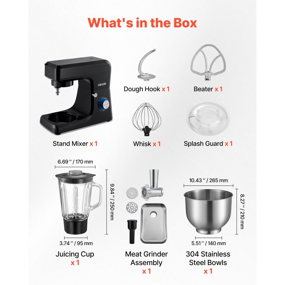 Robot culinaire électrique multifonction 1500 W avec bol en inox (7,8 l) et bol mélangeur (1,5 l), pétrin, pétrin à 6 vitesses + P, crochet pétrisseur, fouet et batteur