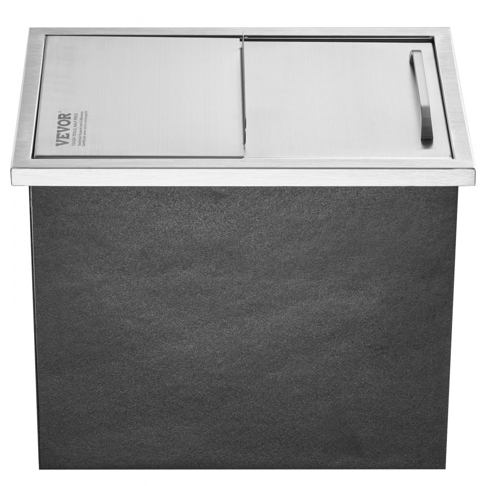 26.7L Drop-in Ice Box, 456 x 304 x 371mm Stainless Steel Ice Cooler, Commercial Ice Container with Sliding Lid, Integrated Ice Storage Box, Drain Pipe and Drain Plug Included 26.7L Drop-in Ice Box, 456 x 304 x 371mm Stainless Steel Ice Cooler, Commercial Ice Container with Sliding Lid, Integrated Ice Storage Box, Drain Pipe and Drain Plug Included