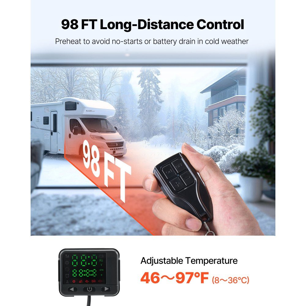 Diesel luchtverwarmer bijverwarming 12-24V 5-8KW, snel verwarmende luchtverwarmer met afstandsbediening & digitaal kleurendisplay & 10L brandstoftank, laag geluidsniveau, voor camper, vrachtwagen, boottrailer