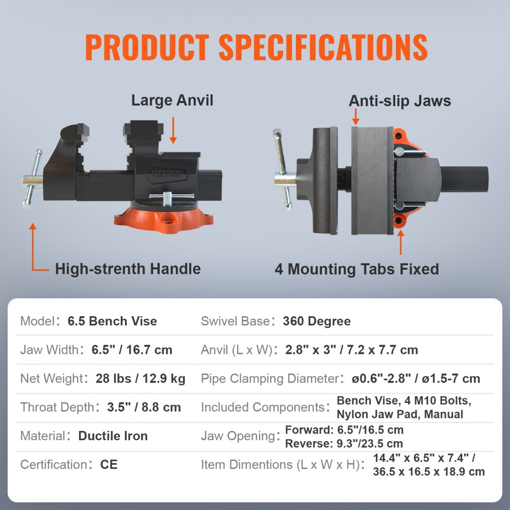 16,7 cm Schraubstock, 360° drehbarer Werkbank-Schraubstock aus Sphäroguss, 7,2 x 7,7 cm Amboss-Schraubstock, 16,5–23,5 Backenöffnung, paralleler Schraubstock, Zwei-Wege-Backen zum Schärfen, Schleifen, Schneiden 16,7 cm Schraubstock, 360° drehbarer Werkbank-Schraubstock aus Sphäroguss, 7,2 x 7,7 cm Amboss-Schraubstock, 16,5–23,5 Backenöffnung, paralleler Schraubstock, Zwei-Wege-Backen zum Schärfen, Schleifen, Schneiden