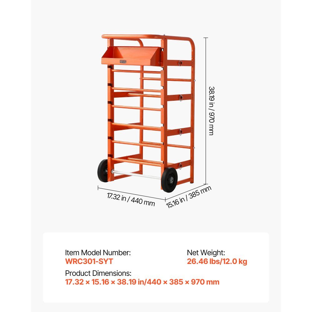 Wire Spool Holder 440 x 385 x 970mm 11 Cross Bars Rolling Cable Spool Dispenser Freestanding Cable Stand with Storage Compartment 136kg Capacity for Electrical Industrial Retail