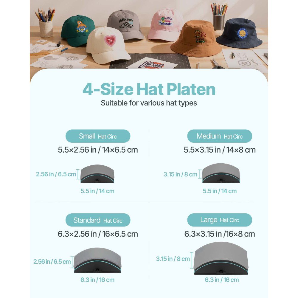 Presse à chapeau avec 4 plaques interchangeables (160x65/160x80/140x65/140x80mm), presse à chaud pour chapeau avec contrôle précis de la température et du temps, presse à chaud pour bandeaux, masques faciaux