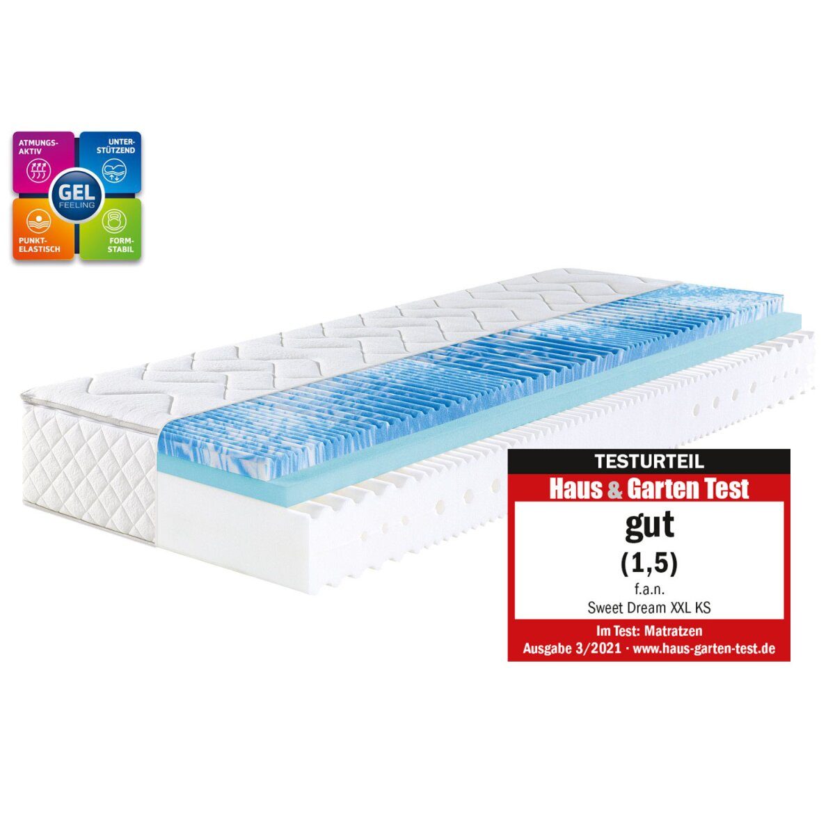 Fan. 7-zone cold foam mattress “Sweet Dream XXL”, with gel foam topper, 26 cm high