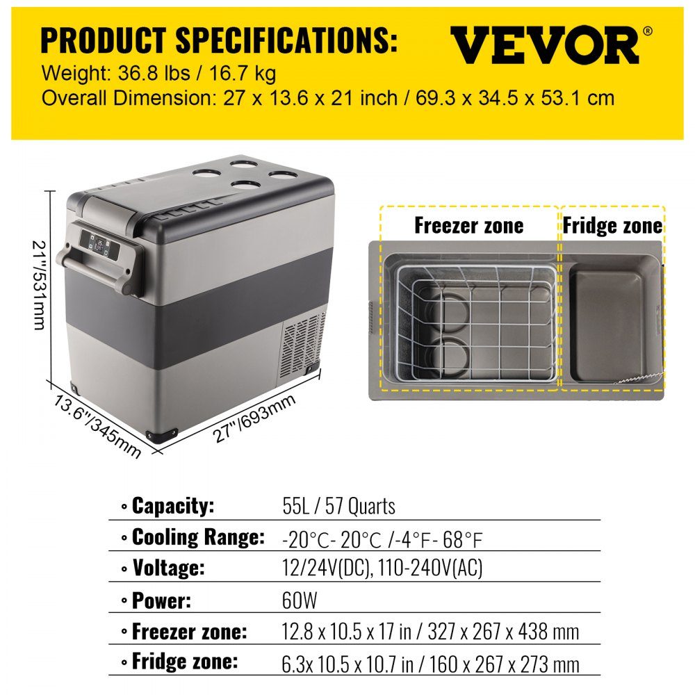 Portable Compressor Cooler Box 55L Car Fridge 220V Mini Fridge Electric Freezer Box Small Freezer for Car Camping Truck Boat