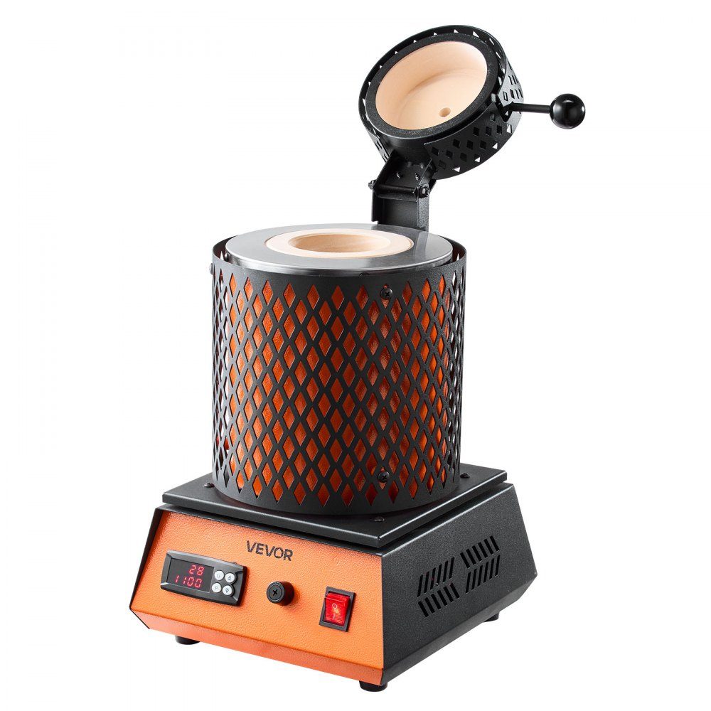 Digital Gold Melting Furnace Machine with 5kg Ceramic Crucible, Electric Melting Furnace 1500W Max 1150℃, Metal Melting Furnace Set for Jewelry Making, Metal Rods, Metal Components, Black