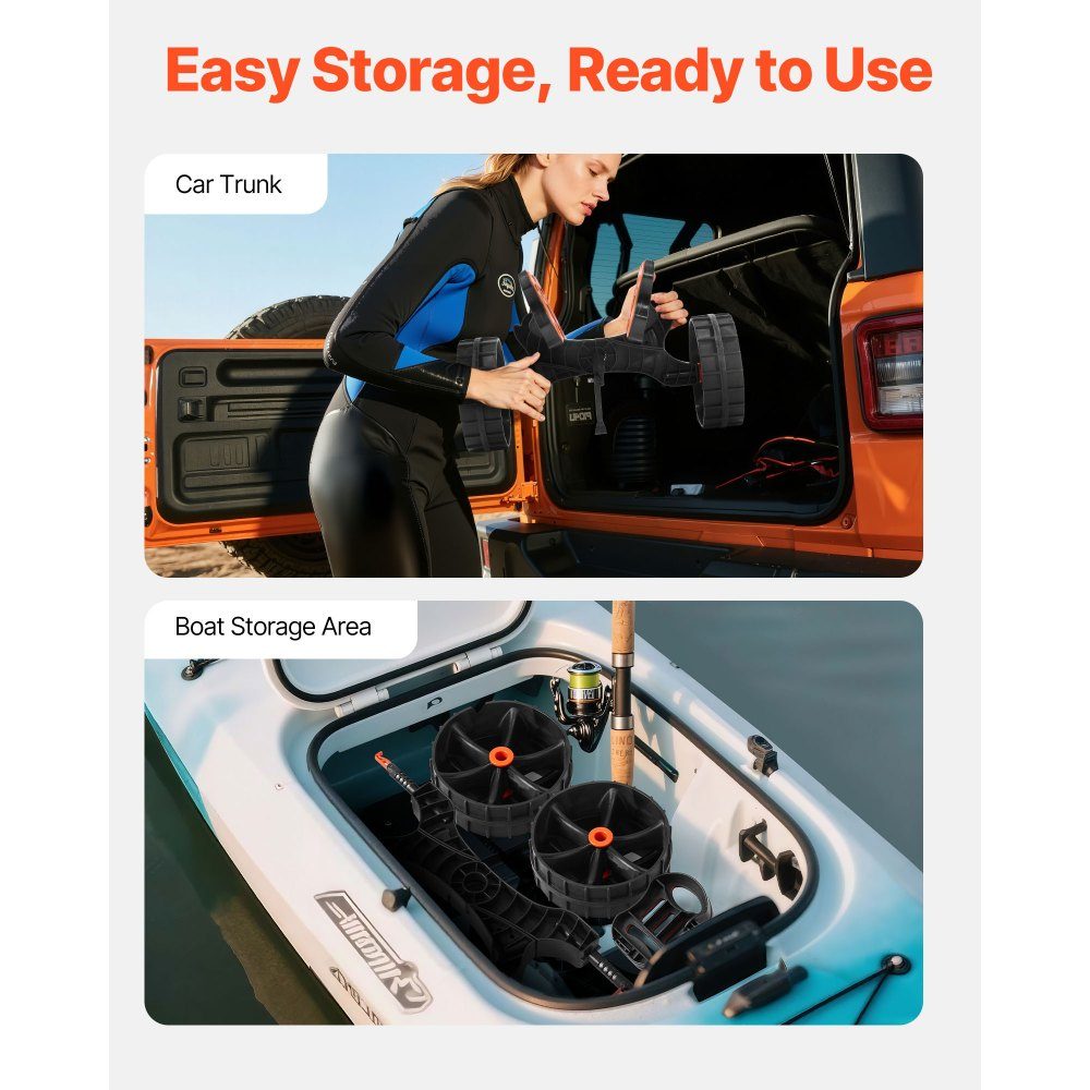Kayak Trolley, 136kg, Foldable Canoe Trolley with 10" Solid Rubber Tires & 1 Ratchet Strap, Boat Trolley for Transporting Kayaks, Canoes, Paddleboards, Jon Boats, Water Sports Equipment, 615x325x320mm