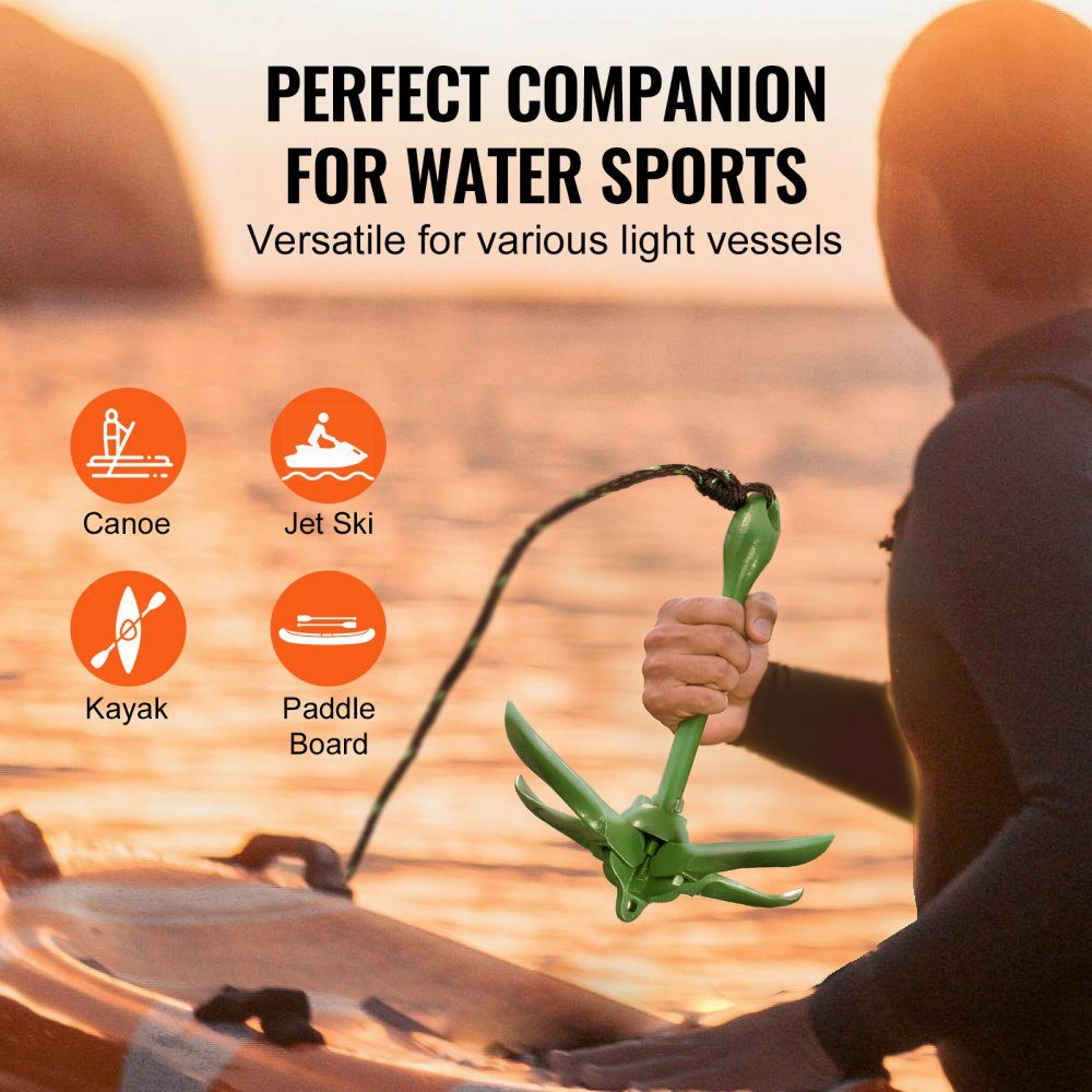 Kajak-Anker-Set, 3,5 lbs Paddle-Board-Anker-Set mit 8 m Seil und Boje, faltbarer kleiner Bootsanker mit Aufbewahrungstasche und Karabinerhaken, Kajak-Zubehör für Kajaks, kleine Boote, Kanus