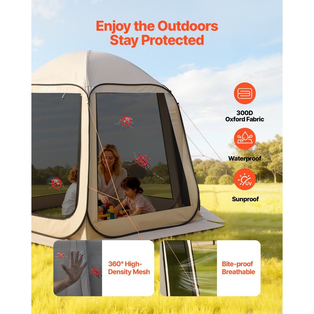 Pop-up tent 3304,8 x 280,4 cm, kampeertent voor 4-8 personen, partytent inclusief draagtas, zijwanden van gaas en haringen, voor tuin, terras en buitenactiviteiten, beige