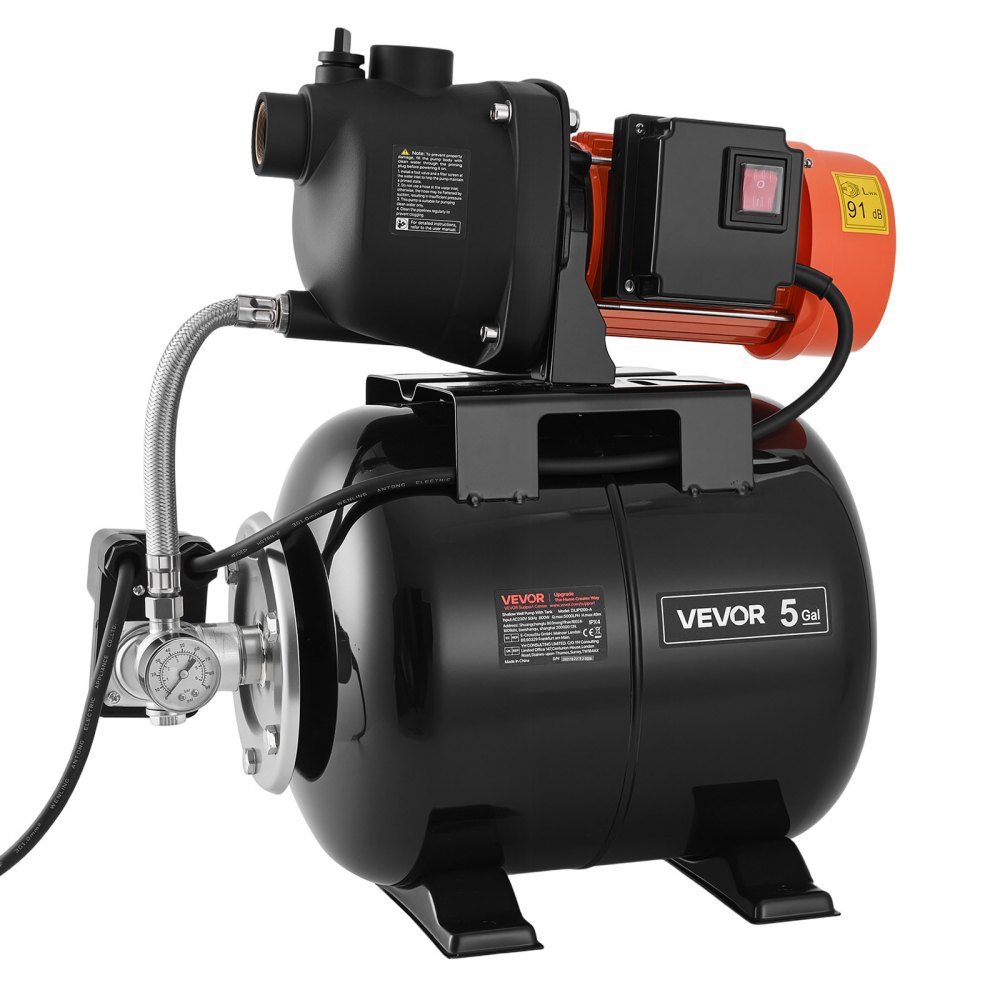 Hauswasserwerk 800 W, 5000 L/h Strahlpumpe mit 19 L Druckbehälter, 49 m Förderhöhe, inklusive automatischem Wasserfördersystem & Kunststoff-Pumpenkopf, für Gartenbewässerung & Hauswasserversorgung
