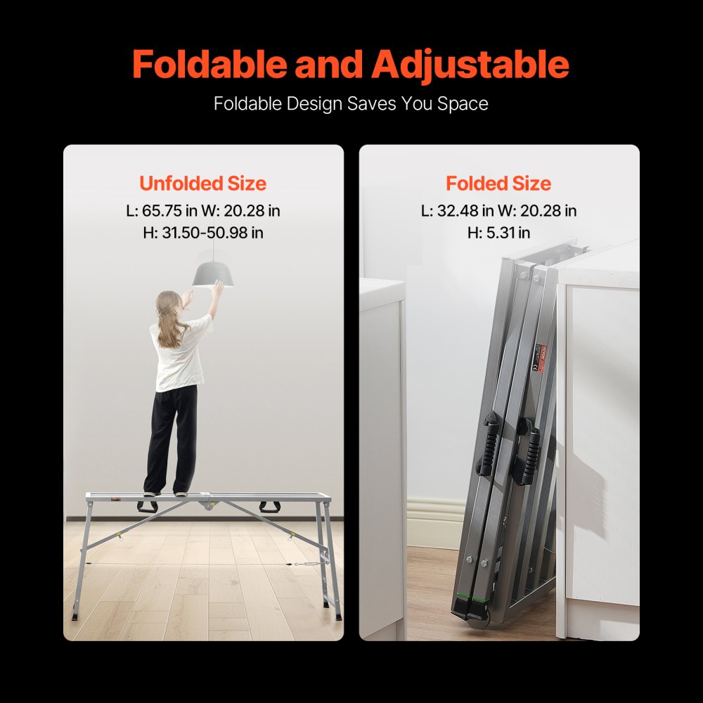 Arbeitsplattform, 800–1295 mm, klappbare Trittleiter aus legiertem Stahl, tragbare Arbeitsplattform, Tragfähigkeit 400 kg, Trittleiter für Trockenbau, Malerei, Reinigung, Waschen Arbeitsplattform, 800–1295 mm, klappbare Trittleiter aus legiertem Stahl, tragbare Arbeitsplattform, Tragfähigkeit 400 kg, Trittleiter für Trockenbau, Malerei, Reinigung, Waschen