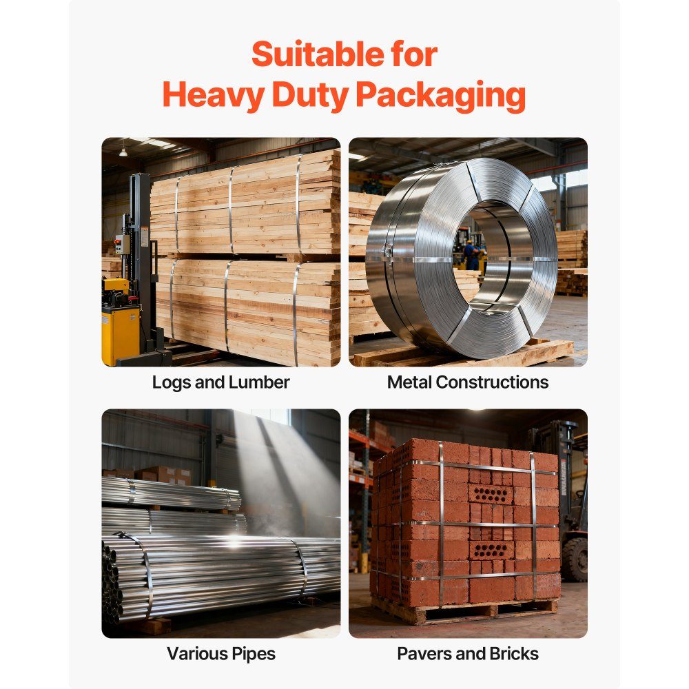 4-piece steel strapping set, manual strapping tool with 122m metal strapping, 400 metal clips and cutters, perfect workshop equipment for industrial packaging, transport and storage