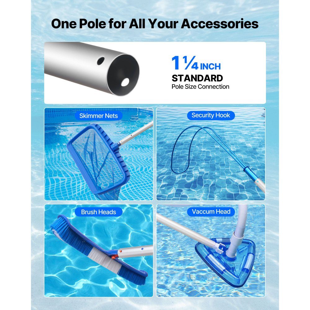 Pool Pole Swimming Pool Pole (1-4.6m), Telescopic Cleaning Poles for Swimming Pools, Professional Adjustable Telescopic Pole with 2 Extension Poles, Cleaning Rod for Brush, Suction Head
