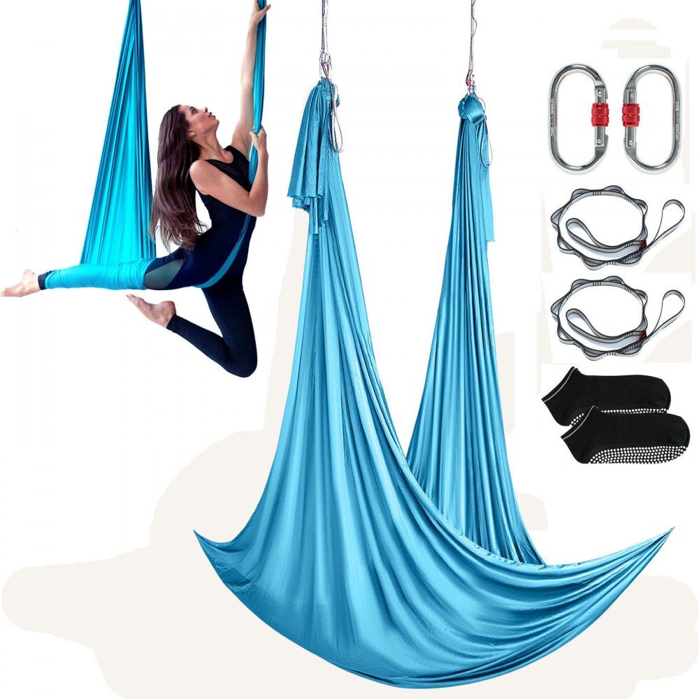 Aerial Yoga Hängematten-Set 5 x 2,8 m, Blau, Aerial Yoga Swing Air Flying, Yoga Swing Hängemattenschaukel 1000 kg max. Belastbarkeit, inklusive Yoga-Socken und Stahlkarabiner, Anti-Schwerkraft-Übungen