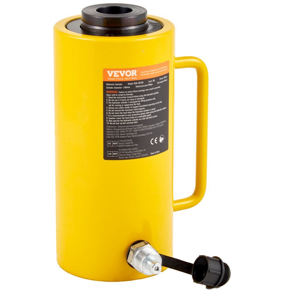 Hydraulic Cylinder Jack Capacity 30 Ton Hydraulic Cylinder 100mm Stroke Single Acting Portable Yellow Hydraulic Jack Hollow Piston Jack Hydraulic Bottle 6.9kg for Rigger Manufacturer