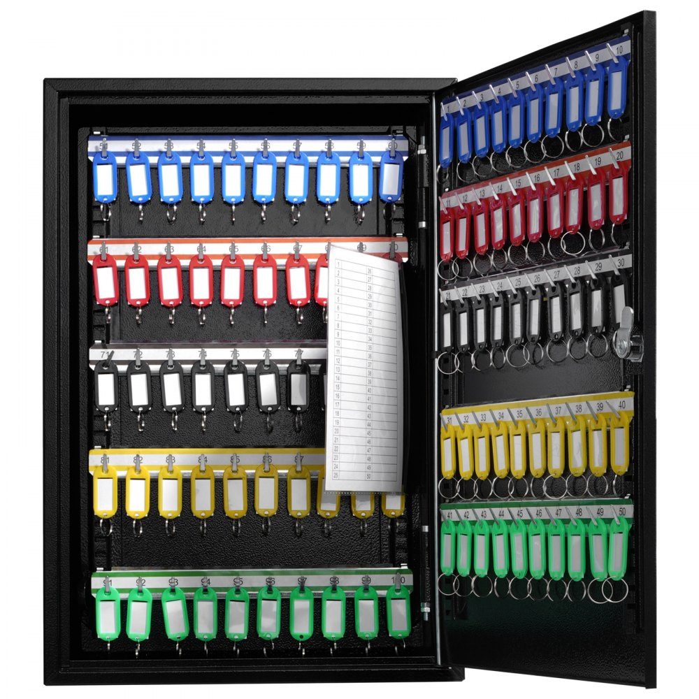 Schlüsselschrank, Schlüsselkasten, 200 Schlüssel, schwarzer Schlüsselkasten, Schlüsseltresor, verstellbarer, abschließbarer Schlüsselschrank mit 20 Schlüsselhaltern, 2 Schlüsseln und 4 Karteikarten
