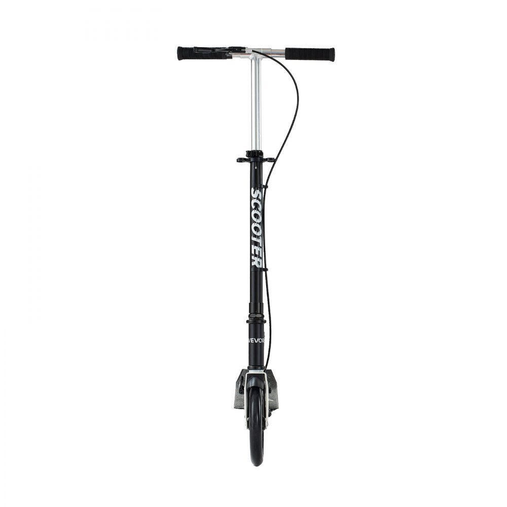 Trottinette (2 roues) pour enfants à partir de 8 ans, trottinette de ville, trottinette enfant, trottinette de rue avec guidon réglable en hauteur & plateau antidérapant & frein à main, trottinette jusqu'à 100 kg, noir + argent