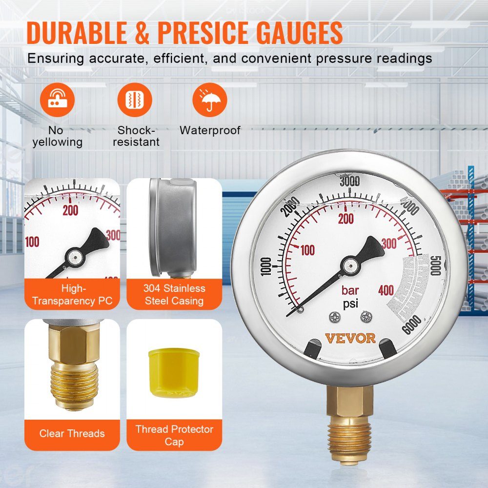 Hydraulic Pressure Test Kit, 250/400/600 Bar, 3 Gauges, 6 Test Couplings, 3 Test Hoses, Excavator Hydraulic Test Gauge Set with Portable Carry Bag for Excavators, Tractors, Construction Machinery