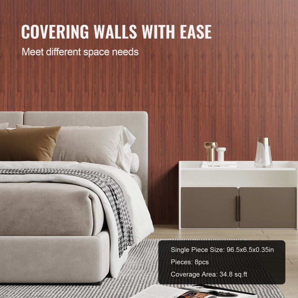 Acoustic Panels Set of 8 Acoustic Panels 2450 x 166mm WPC Accent Wooden Wall Panels for Modern Interior Walls Wood Effect Wall Panels for Stylish Decor and Noise Reduction Black Walnut Wood – Part No. HT-23178