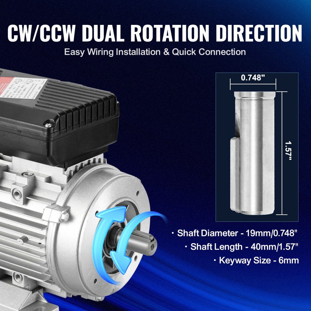0,75 kW Elektromotor 2850 U/min AC 220–240 V 5,15 A 80 B34 Rahmen Luftkompressormotor einphasig 19 mm Keilwelle Rechts-/Linksdrehung für landwirtschaftliche Maschinen und allgemeine Geräte