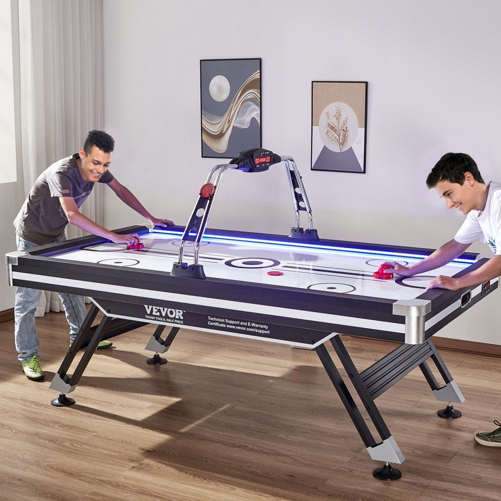Pneumatyczny stół do hokeja, kryty stół do hokeja dla dzieci i dorosłych, sportowa gra hokejowa LED z 2 krążkami, 2 suwakami i elektronicznym systemem punktacji, zestaw do gier zręcznościowych do pokoju gier