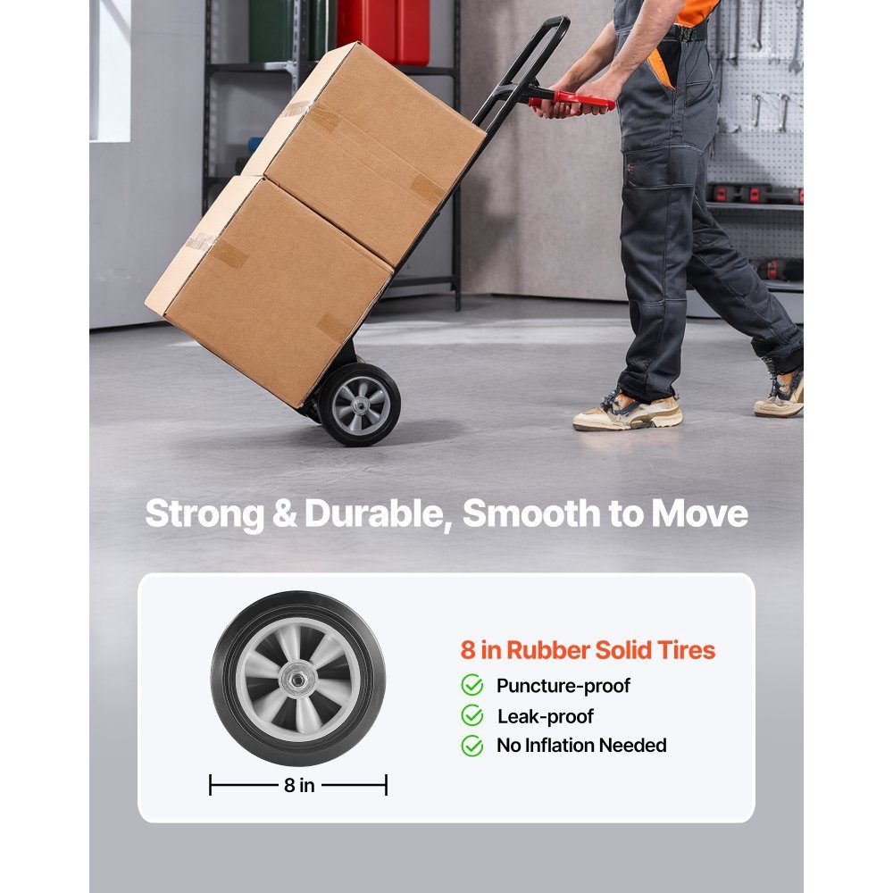 Diable, capacité de charge 272 kg, chariot de transport 480x460x1200mm, chariot portable avec sangle d'arrimage, rouleau de transport, chariot empilable, chariot de transport pour maison, bureau, entrepôt, supermarché