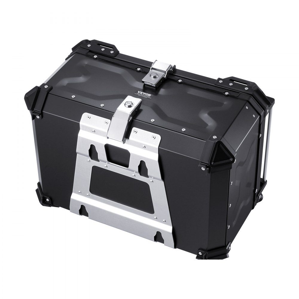Motorcycle Top Box, Motorcycle Case, 65L, Aluminum Alloy Rear Box with Leather Lining, Removable Motorcycle Top Box with Lock and Back Pad, Helmet Case (565 x 500 x 380mm), Black