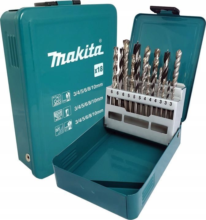 Makita D-46202 18-częściowy zestaw wierteł do drewna, kamienia i metalu