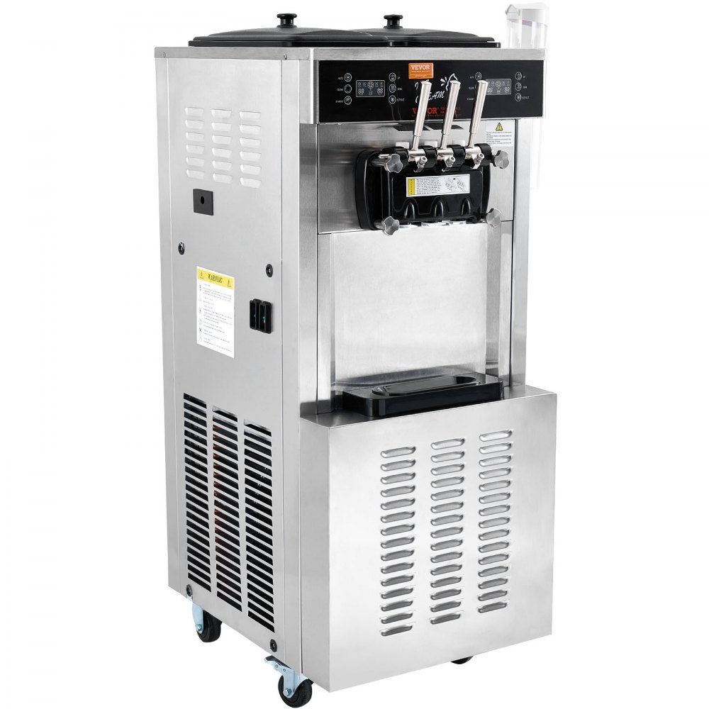 Komercyjna maszyna do lodów, wydajność 34-44 L/h, 1850 W, wolnostojąca maszyna do lodów miękkich w 3 smakach, 2 pojemniki ze stali nierdzewnej o pojemności 9 l, panel LED, obsługa jednocylindrowa i chłodzenie nocne