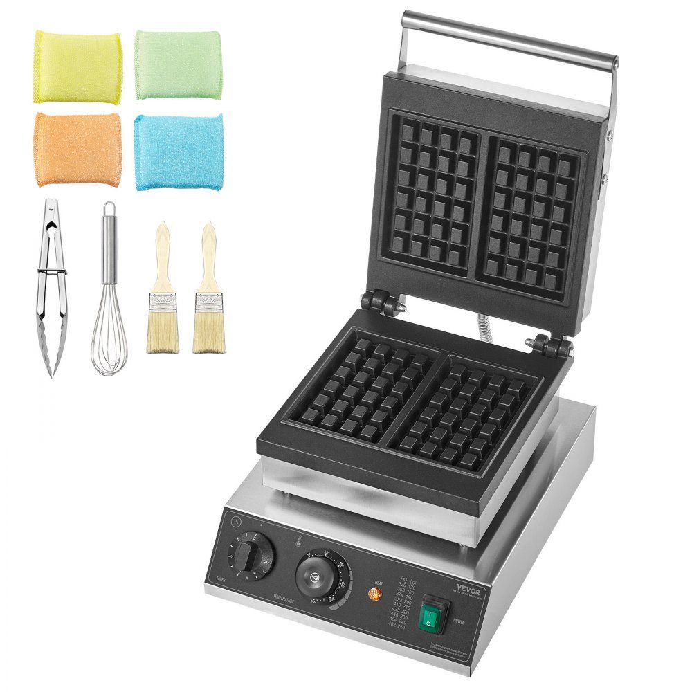 Commercial Waffle Maker Waffle Maker 2000W Non-Stick Belgian Waffle Maker Stainless Steel with Temperature and Time Control for Restaurant Bakery Snack Bar 2 Pack Waffles