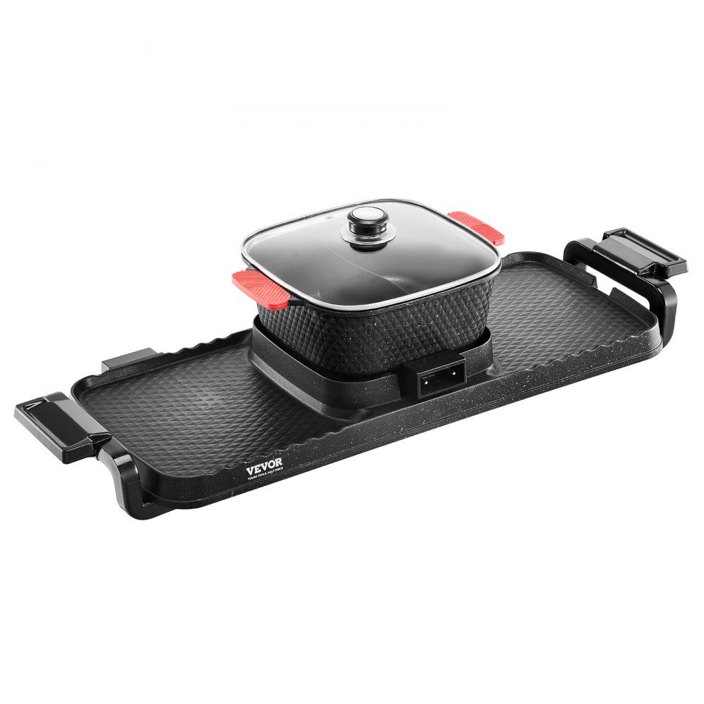 Hot Pot 2300 W 2-in-1 elektrischer rauchfreier Grill, abnehmbarer Shabu-Shabu-Topf mit Antihaft-Pfanne, separate Doppeltemperaturregelung, koreanischer Indoor-BBQ-Grill für 1–6 Personen
