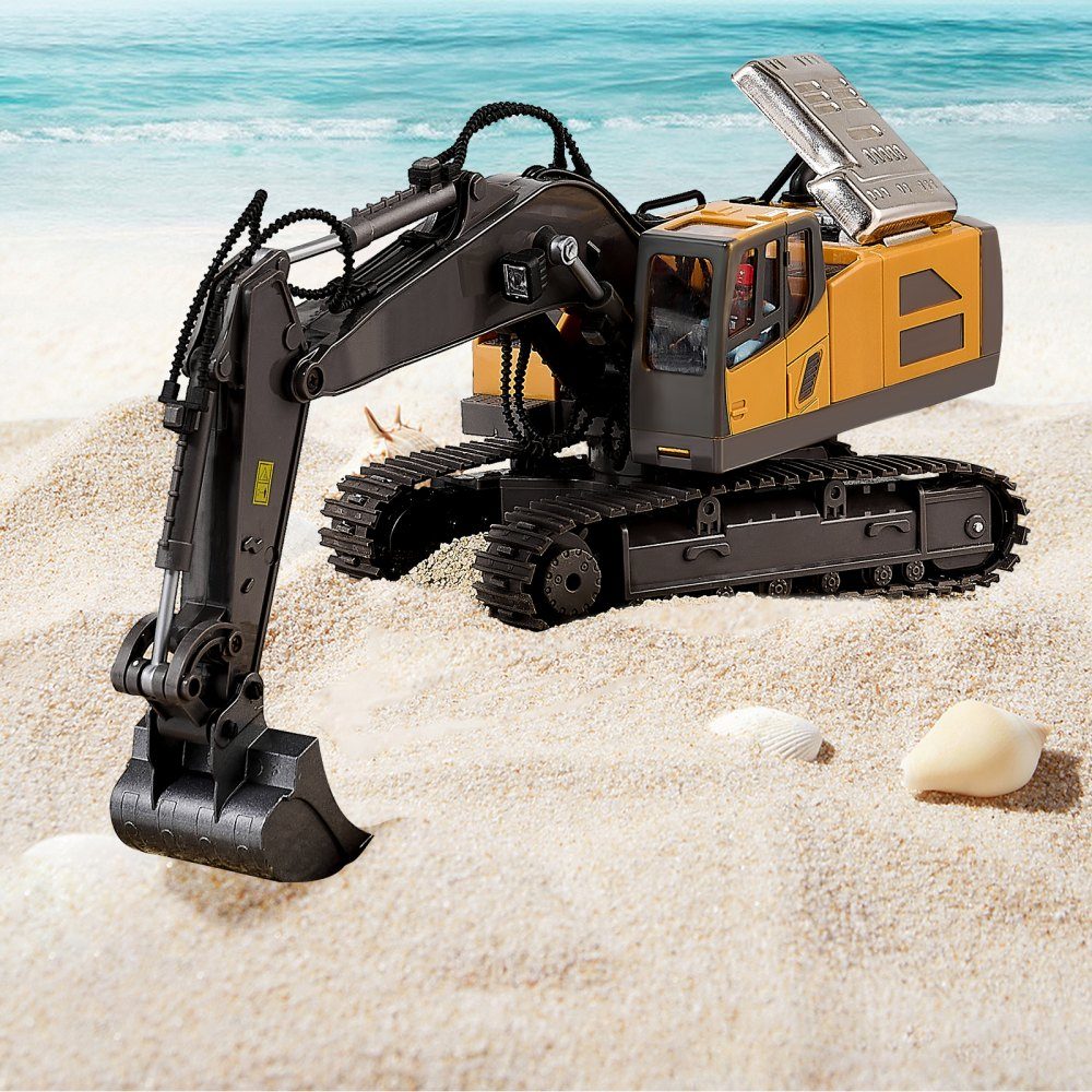 Remote Control Excavator Toy, 11 Channels, 1:20 Scale Remote Control Excavator Toy, Remote Control Excavator with Lights and Sounds, Working Construction Vehicles, 2 Batteries, Birthday Gift