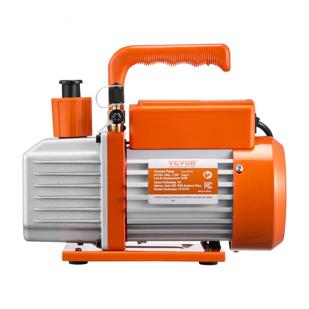 Vacuum Pump, 5 CFM HVAC Single Stage Rotary Vane Vacuum Pump for R134a, R22, R410a Systems, Auto AC Vacuum Pump Kit with Oil Bottle for Auto Air Conditioning Maintenance and Resin Degassing