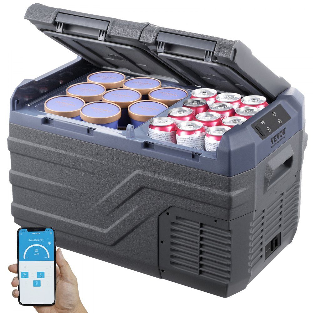 Autokühlschrank, tragbarer 25-Liter-Gefrierschrank mit zwei Zonen, 12-Volt-Autokühlschrank, -4℉-68℉ einstellbarer Bereich, 12/24 V DC und 100–240 V AC Kompressorkühler für Outdoor, Camping, Wohnmobil
