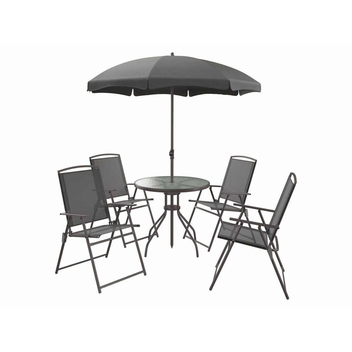 Groupe de sièges, 6 parties, avec table et parasol