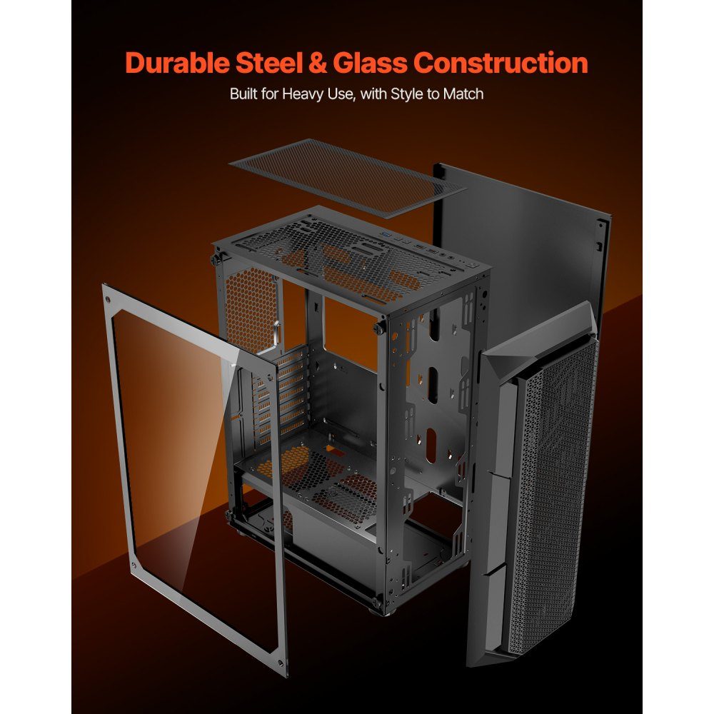 PC Gaming Case, Mid-Tower, High Airflow Tempered Glass Panel, Dust Filter, 4x 120mm ARGB Fans, Cable Management, for GPUs up to 320mm Length, for ATX / M-ATX / ITX