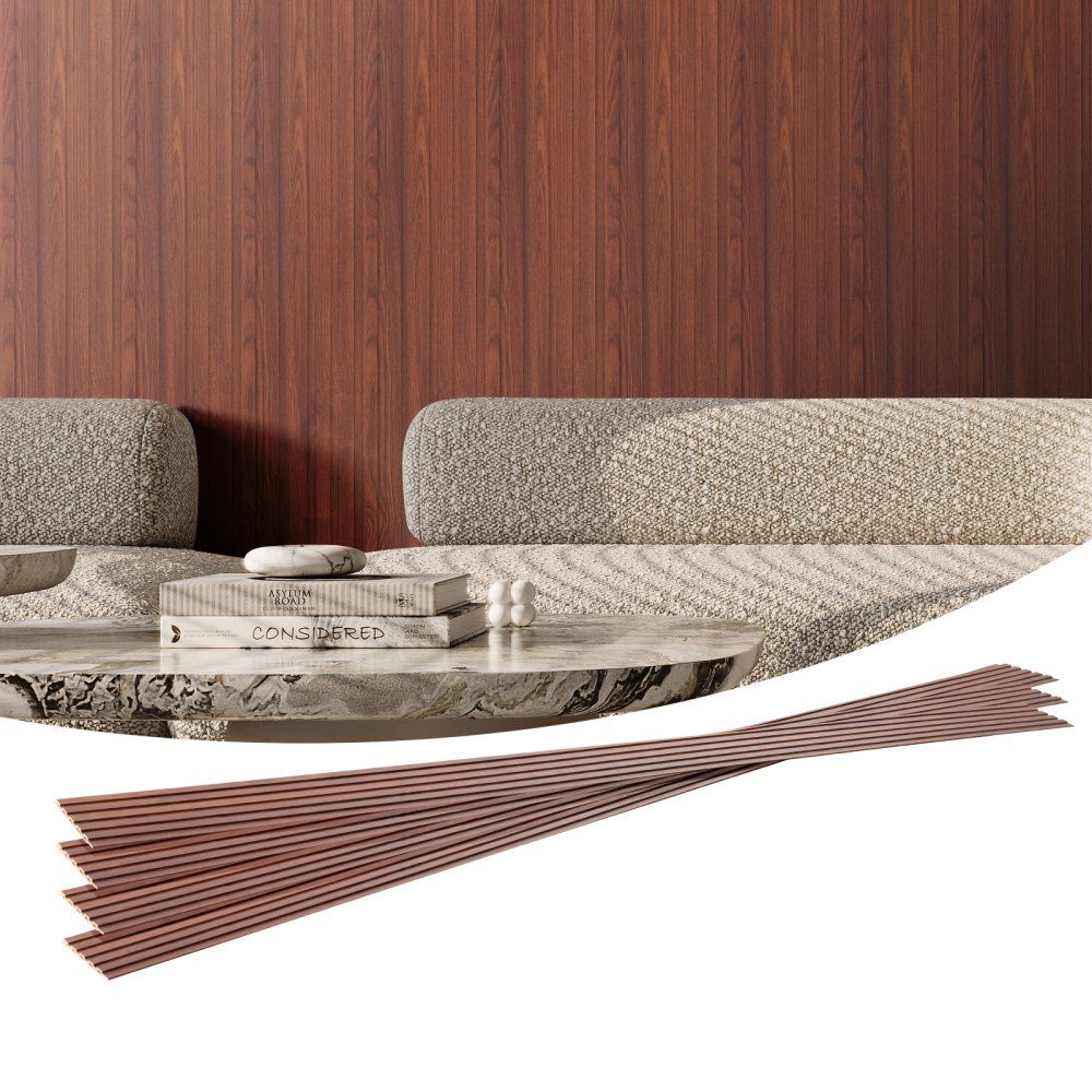 Acoustic Panels Set of 8 Acoustic Panels 2450 x 166mm WPC Accent Wooden Wall Panels for Modern Interior Walls Wood Effect Wall Panels for Stylish Decor and Noise Reduction Black Walnut Wood – Part No. HT-23178