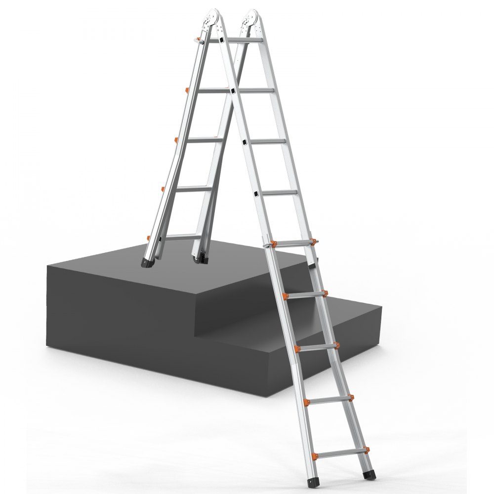 Telescopic A-Frame Ladder 5120mm Compact Aluminum Extension Ladder Multifunctional Folding RV Ladder for Homework Stairs Indoor Outdoor Roofs 150kg Load Capacity