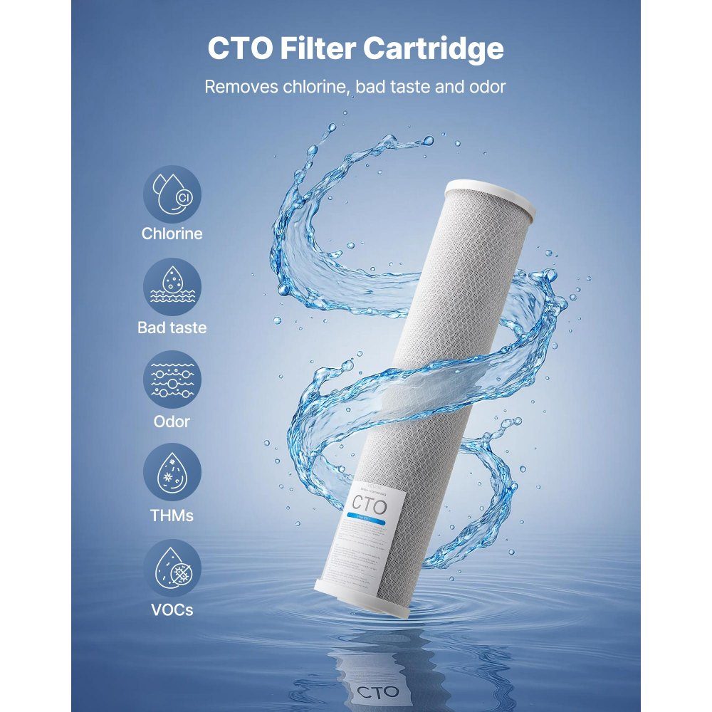 Cartouche de remplacement de filtre à eau pour toute la maison, 115x507mm, filtre de remplacement à bloc de charbon CTO pour système de filtre à eau en 3 étapes, réduit le chlore, le mauvais goût et les odeurs