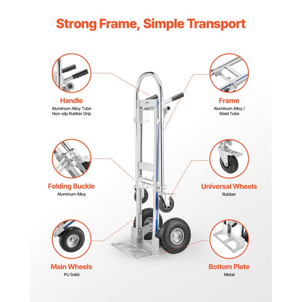 2 in 1 steekwagen 454 kg transportwagen met 4 wielen Converteerbare platformwagen met antisliphandgreep Draagbare steekwagenwagen voor het verplaatsen van kantoor, magazijn, supermarkt