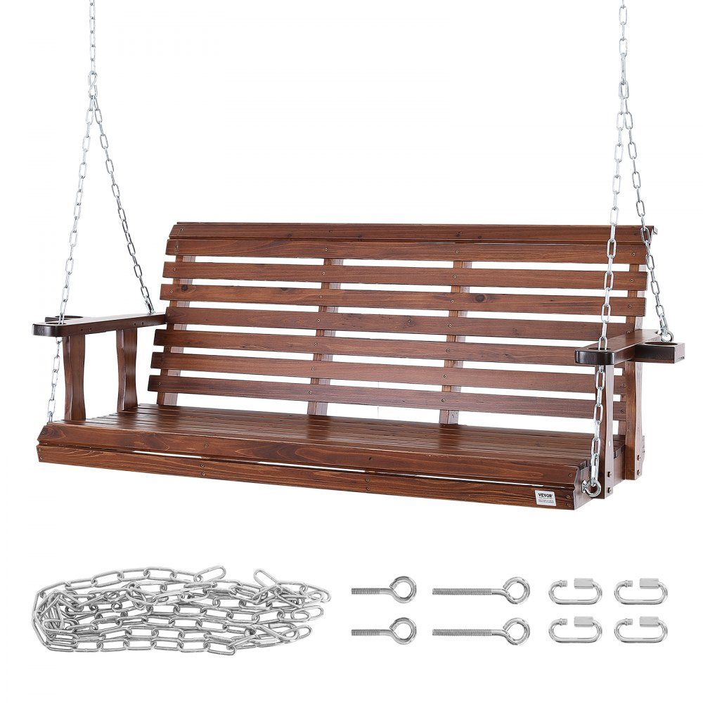 Hollywood-schommel van cederhout, 1702x710x600mm, terrasschommel voor erf en tuin, verbeterd draagvermogen van ca. 400 kg, robuuste schommelstoelbank met ophangkettingen voor buitengebruik, bruin
