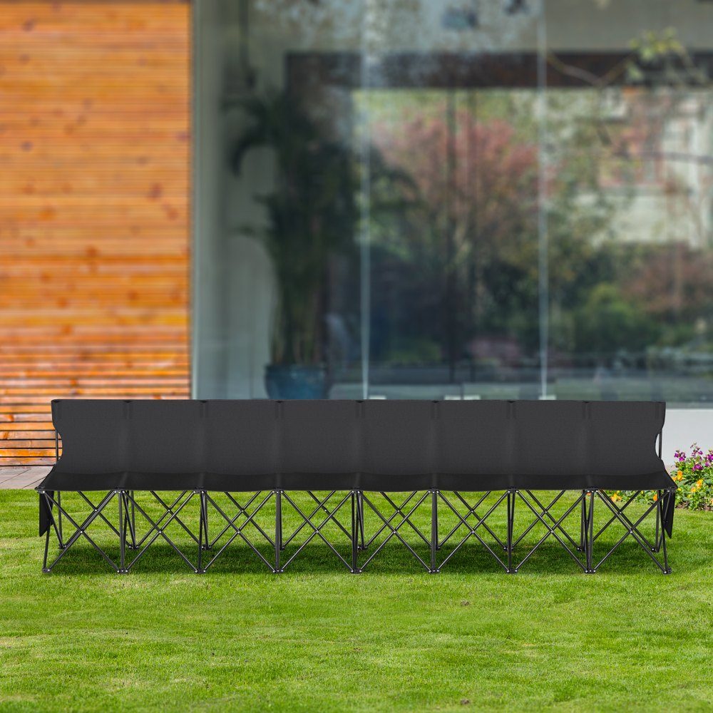 Portable Folding Bench 8 Seater Folding Side Bench Outdoor Camping Bench Chair with Carry Bag and Backrest Team Sports Side Bench for Football Fishing No Assembly Required Instant Sit Black