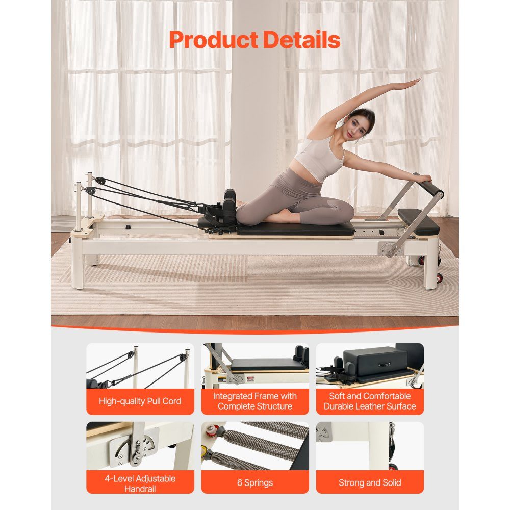 Pilates Reformer-Maschine, Pilates-Bett aus Aluminium mit Sitzbox und doppeltem Widerstand – Feder und Kordel, für Fortgeschrittene und Anfänger, Heimfitnessgeräte bis zu 400 Pfund