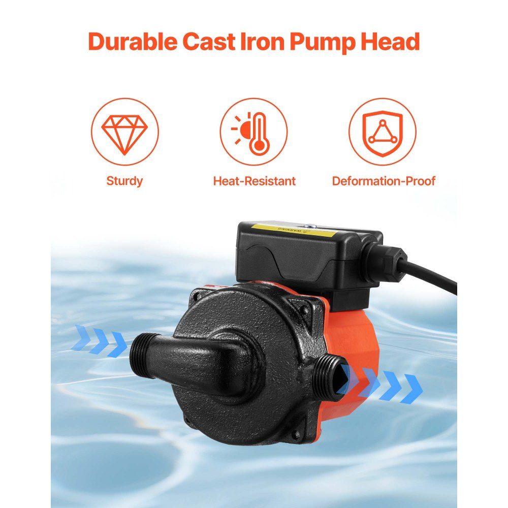 Pompe de circulation 38LPM Système de pompe de circulation à circulation instantanée Contrôle à 3 vitesses 100W Adaptateur AC 220-240V G3/4" à G1/2" Tête en fonte pour système de chauffe-eau