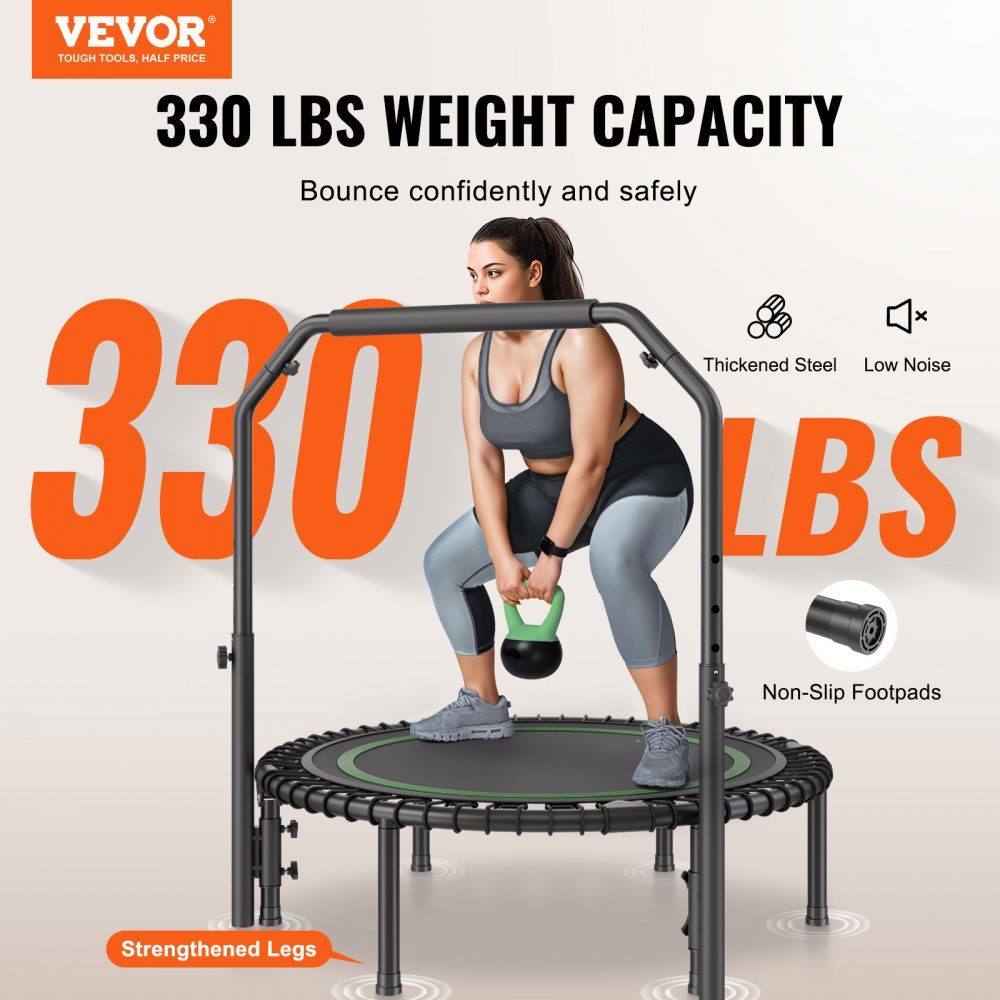 Mini trampoline pliable fitness rebondeur 1027 mm, trampoline d'entraînement résilient 150 kg, trampoline de sport rebondeur mini trampoline trampoline de jardin avec poignée en mousse réglable en hauteur sur 4 niveaux