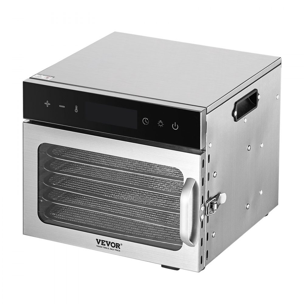 Dehydrator Dehydrator 6 roestvrijstalen kommen, 400 W elektrische voedseldroger met instelbare temperatuur, vriesdroger voor gedroogd vlees, vlees, fruit, groenten, kruiden, hondenkoekjes