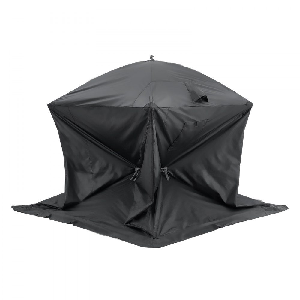 Tente de pêche sur glace portable, tente de pêche sur glace pour 3-4 personnes, tente de pêche, parapluie de pêche, cabane de glace thermique pour la pêche d'hiver, tente avec ancres, cordes, sac de transport, 2,3 x 2,3 x 2 m, noir